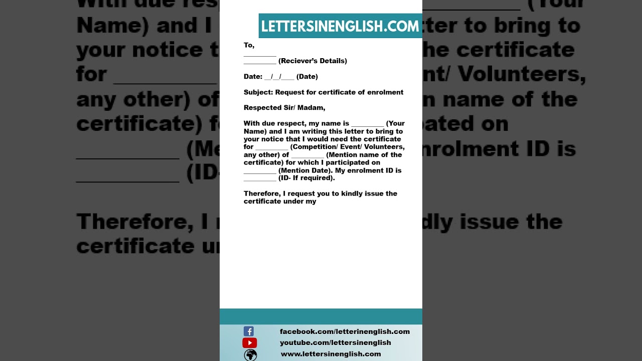 Request Letter For Certificate Of Enrolment