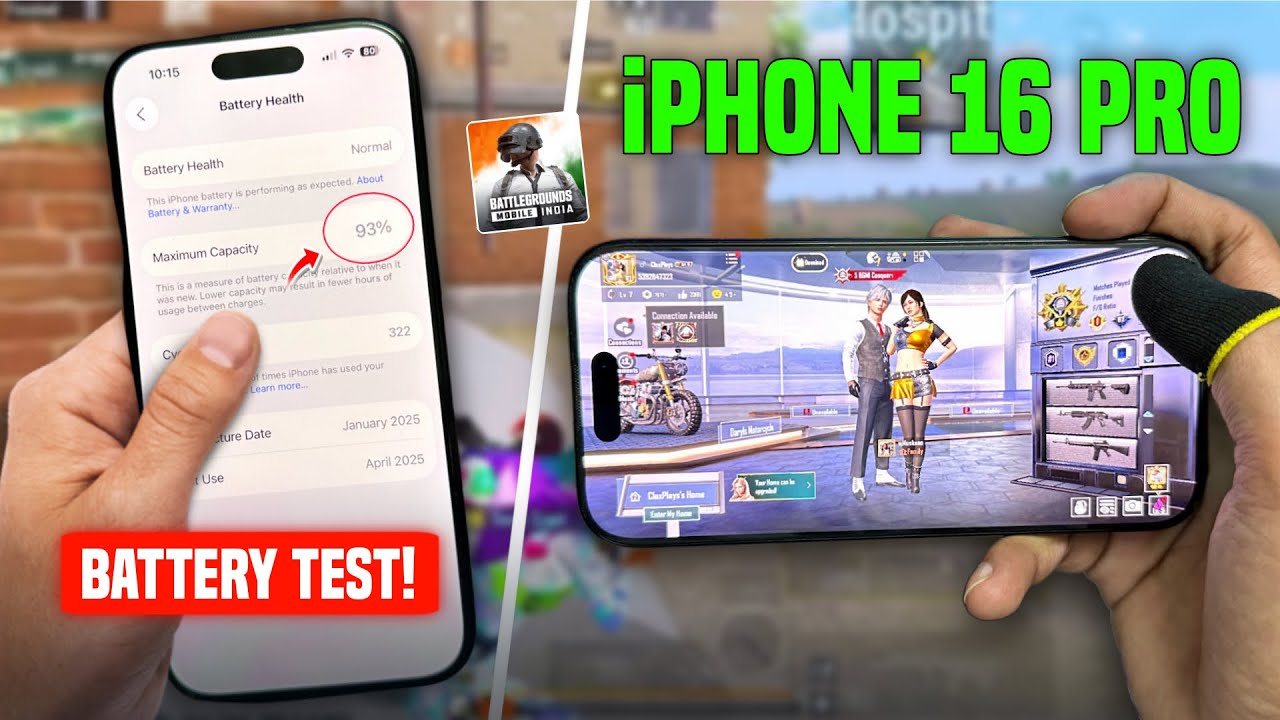 Аккумулятор моего iPhone 16 Pro быстро разряжается! Тест аккумулятора BGMI с помощью Handcam