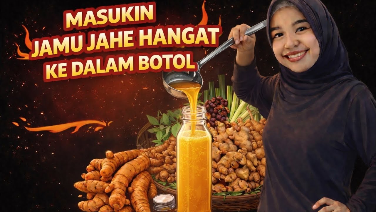Masukin jamu jahe hangat ke dalam botol