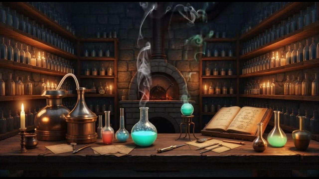 Magical Alchemy Room at Night 🕯️ | Fantasy Ambience for Deep Focus & Sleep | 4K
