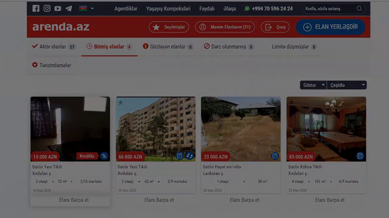 Evini sat! Arenda.az-da elanını bərpa et, redaktə et, sil !
