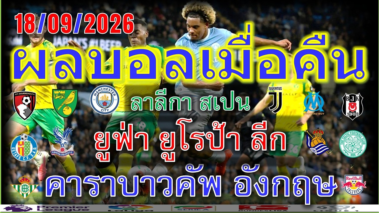 ผลบอลเมื่อคืน/ยูฟ่า ยูโรปา ลีก/คาราบาวคัพ/ลาลีกา/เอเชียนเกมส์/afcแชมเปี้ยนส์ลีก/ไทยลีก/18/9/2026