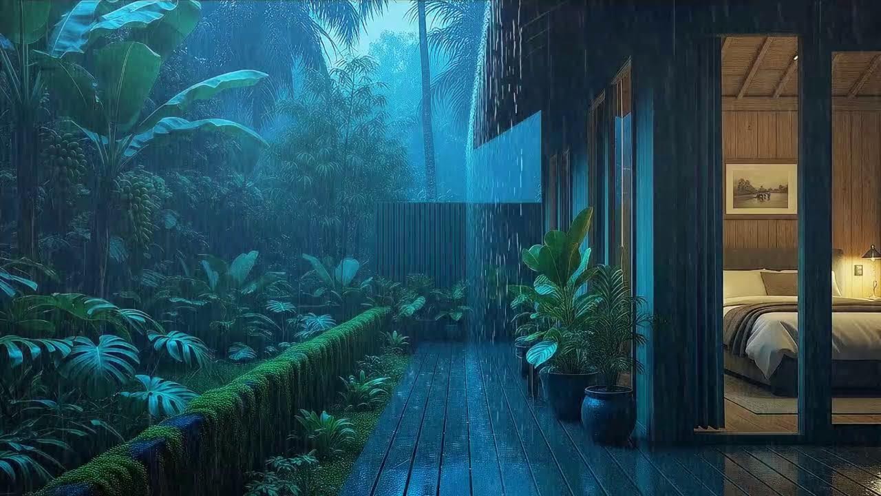 Calming Drizzle To Sleep Instantly In Tropical Remote Cabin 🌧️