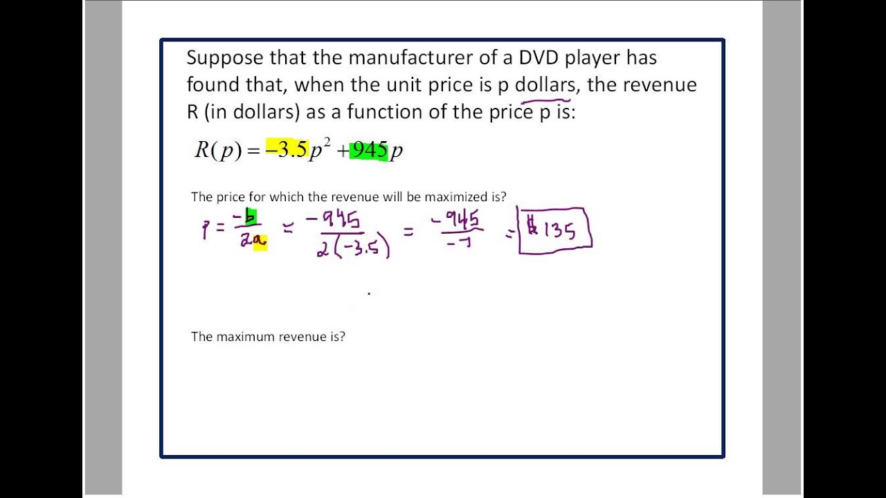 Quadratic application finding the Maximum profit