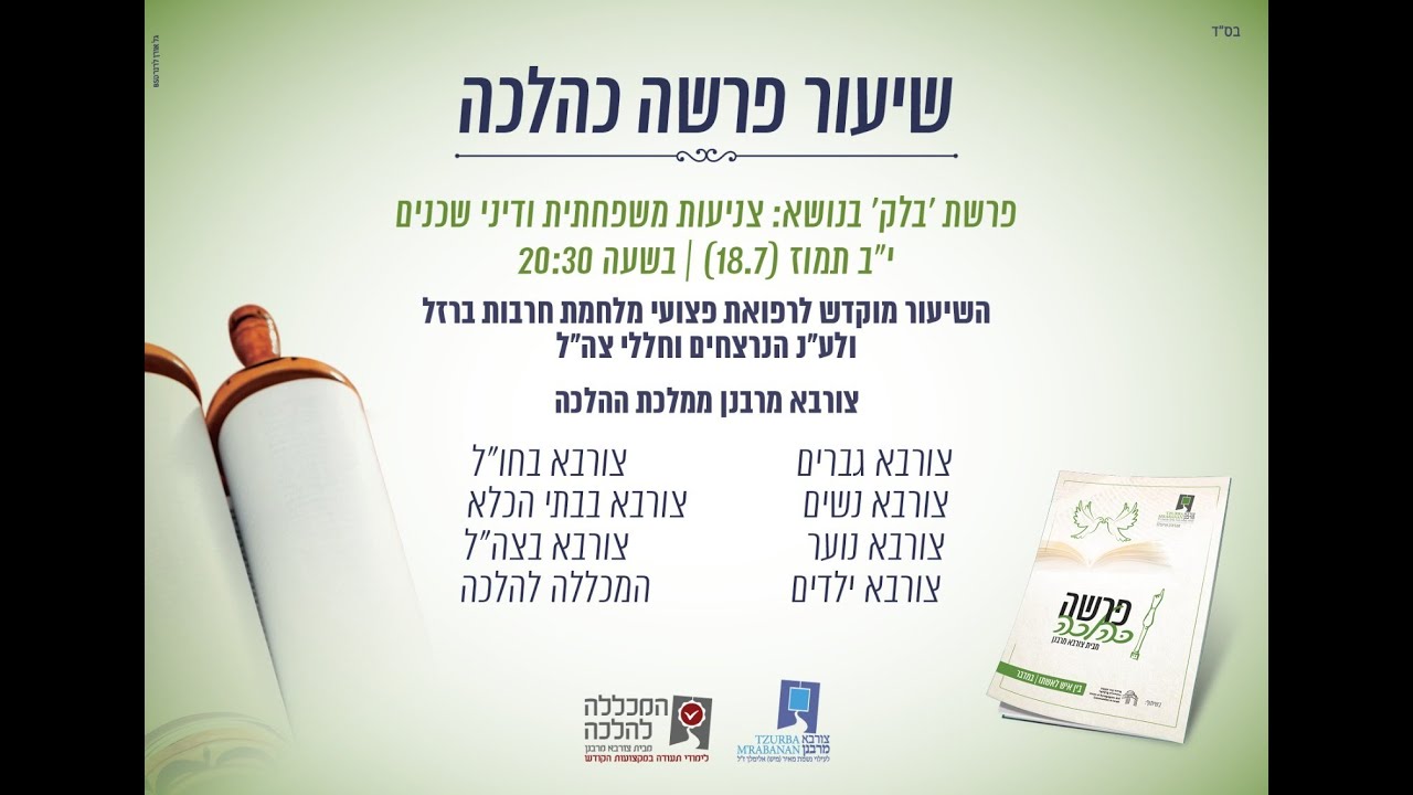 פרשה כהלכה | בלק - צניעות משפחתית ודיני שכנים | הרב בן ציון אלגאזי שליט