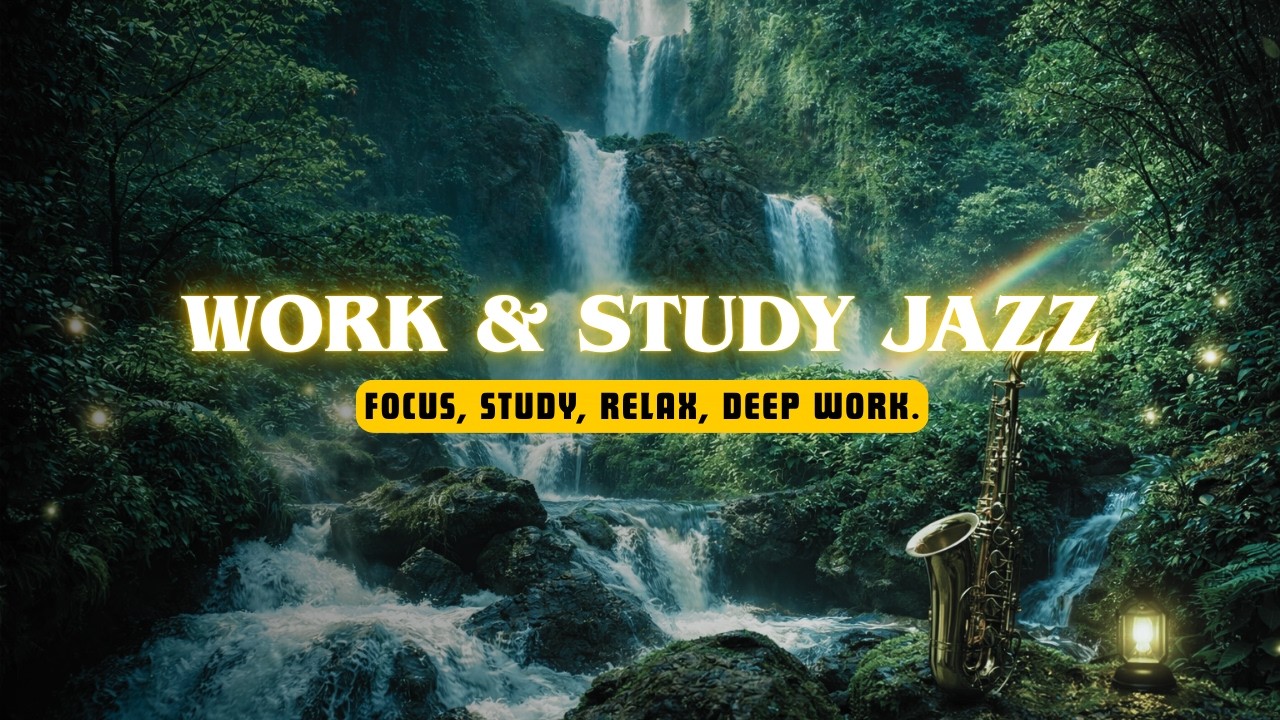 RELAXING LOFI JAZZ STUDY WORK MUSIC 🌿 PEACEFUL WATERFALL FOREST AMBIENCE