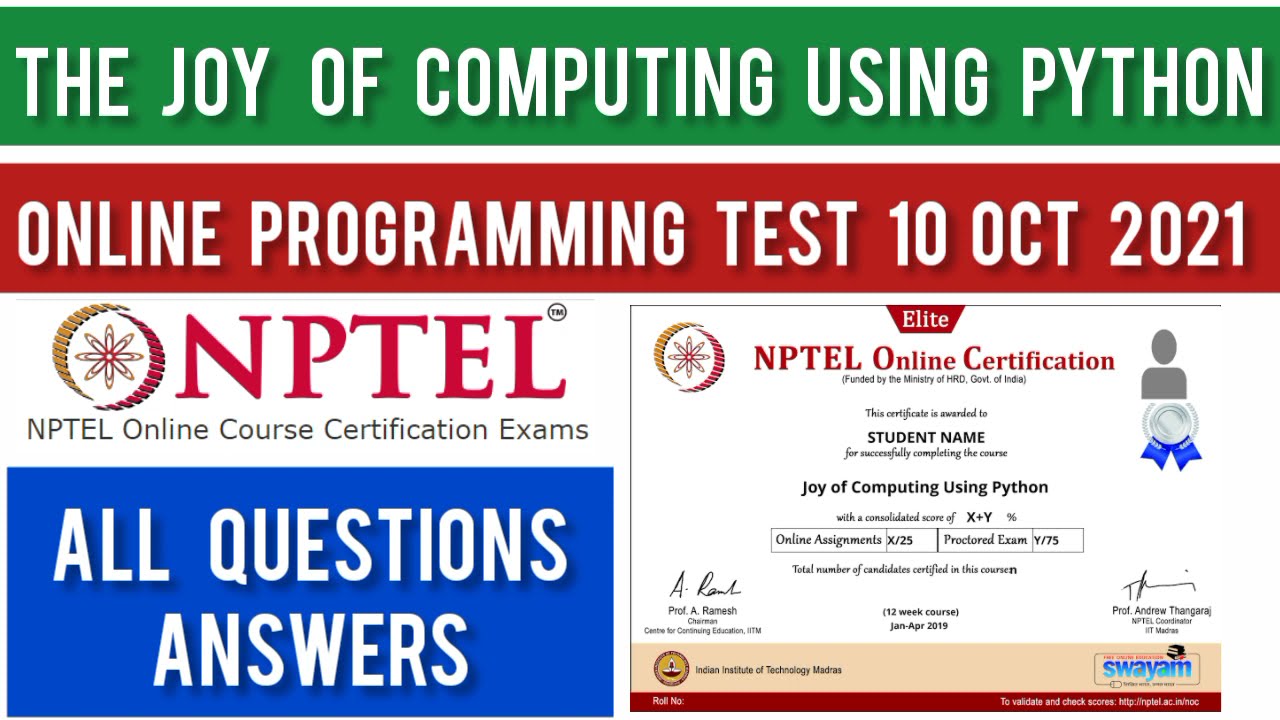 NPTEL The Joy of Computing using Python : Online Programming test Session 1 Answers 10 oct 2021