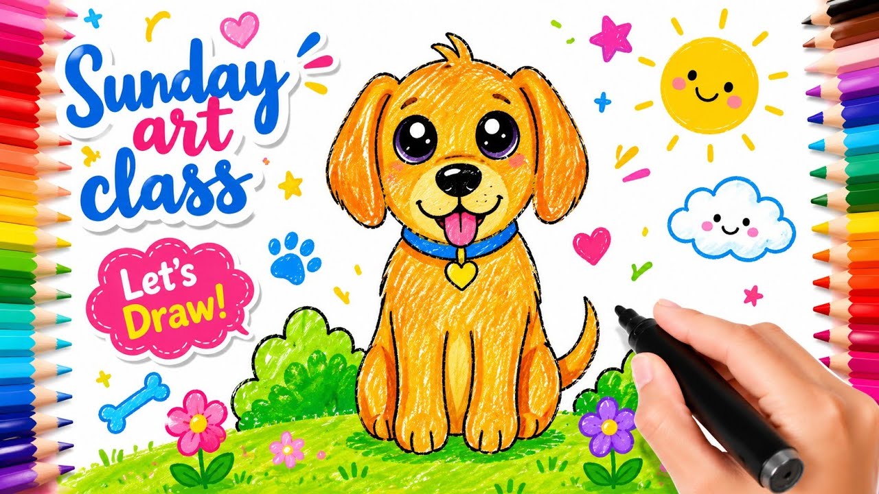 Cute Dog Drawing - Draw for Kids | Sunday Art Class