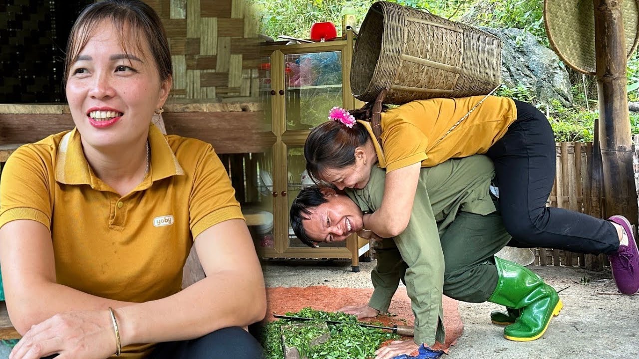 Harvesting gourds and papayas to sell at the market - Xuan and Hien's daily life