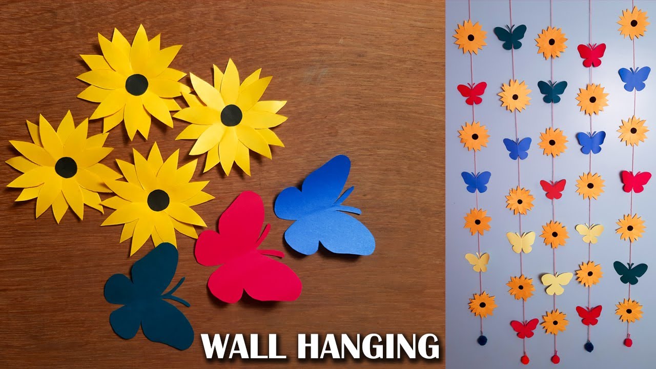 Paper Wall Hanging II Room Decor Ideas II Simple Paper Sunflower, Butterfly Making II
