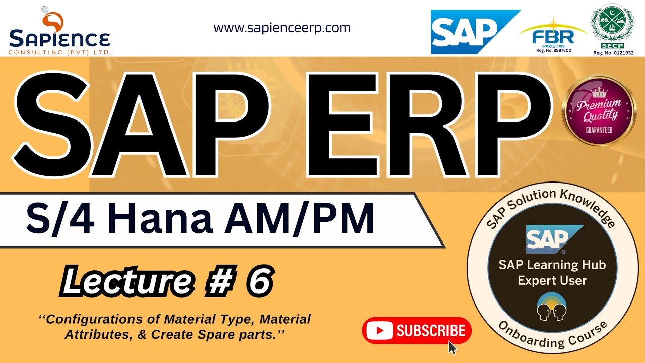 SAP S/4 Hana PM/AM Lec.6 Configurations of Material Type, Material Attributes, & Create Spare parts.