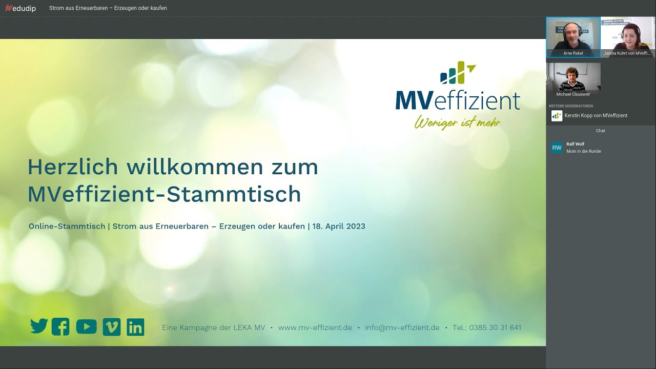 MVeffizient-Online-Stammtisch: Strom aus Erneuerbaren &ndash; Erzeugen oder kaufen - 18.04.2023
