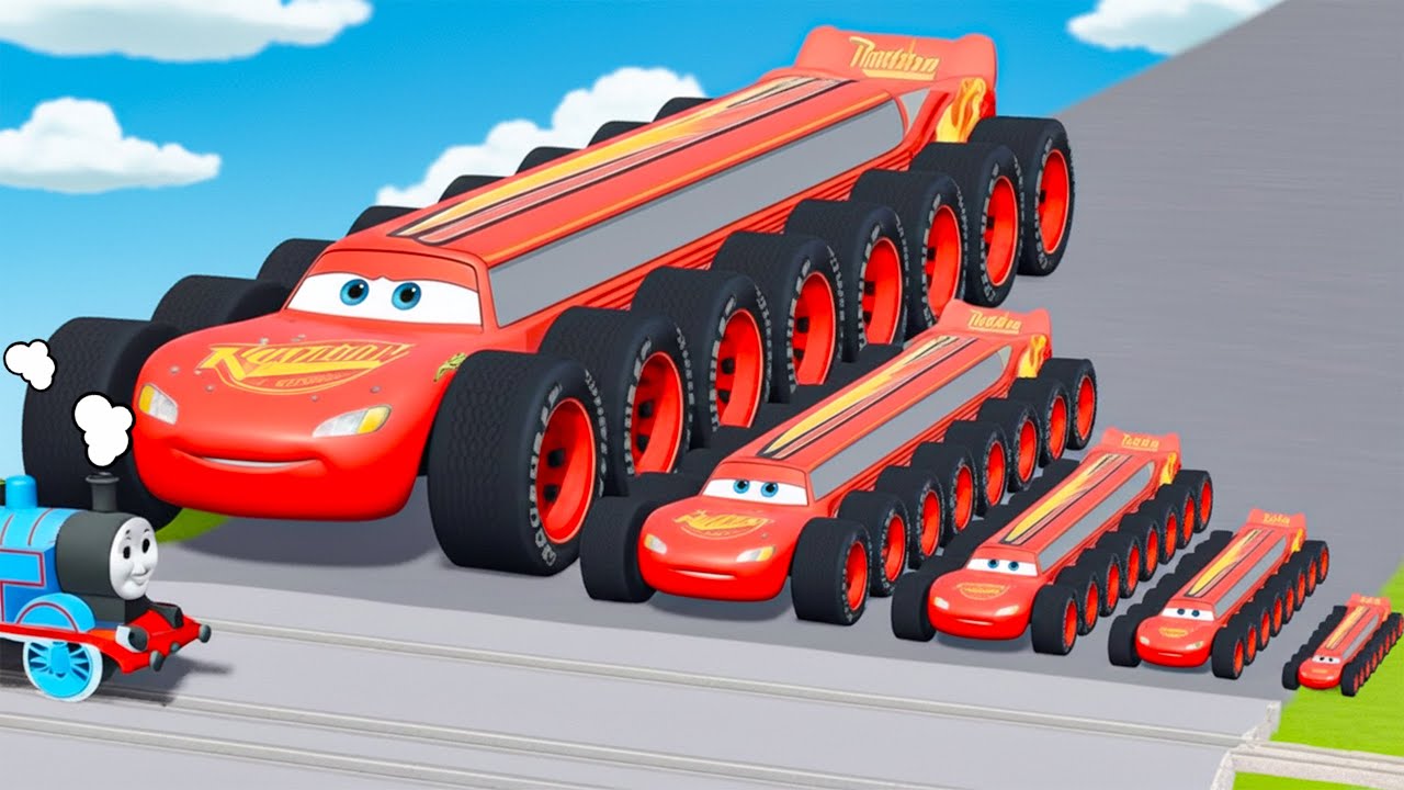Big & Small Long McQueen with Monster Lots Wheels VS Train | BeamNG.drive