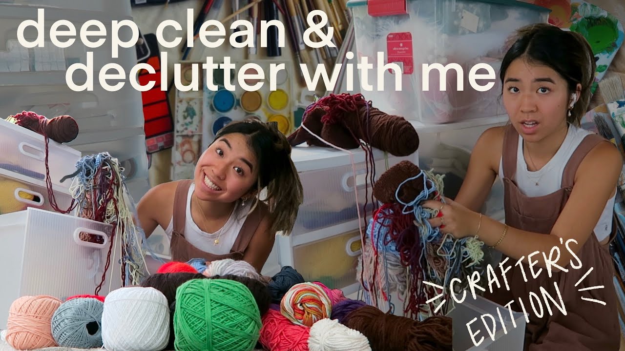 deep cleaning and organizing all of my craft supplies ✨🧵🧼 HUGE yarn, sewing + painting declutter