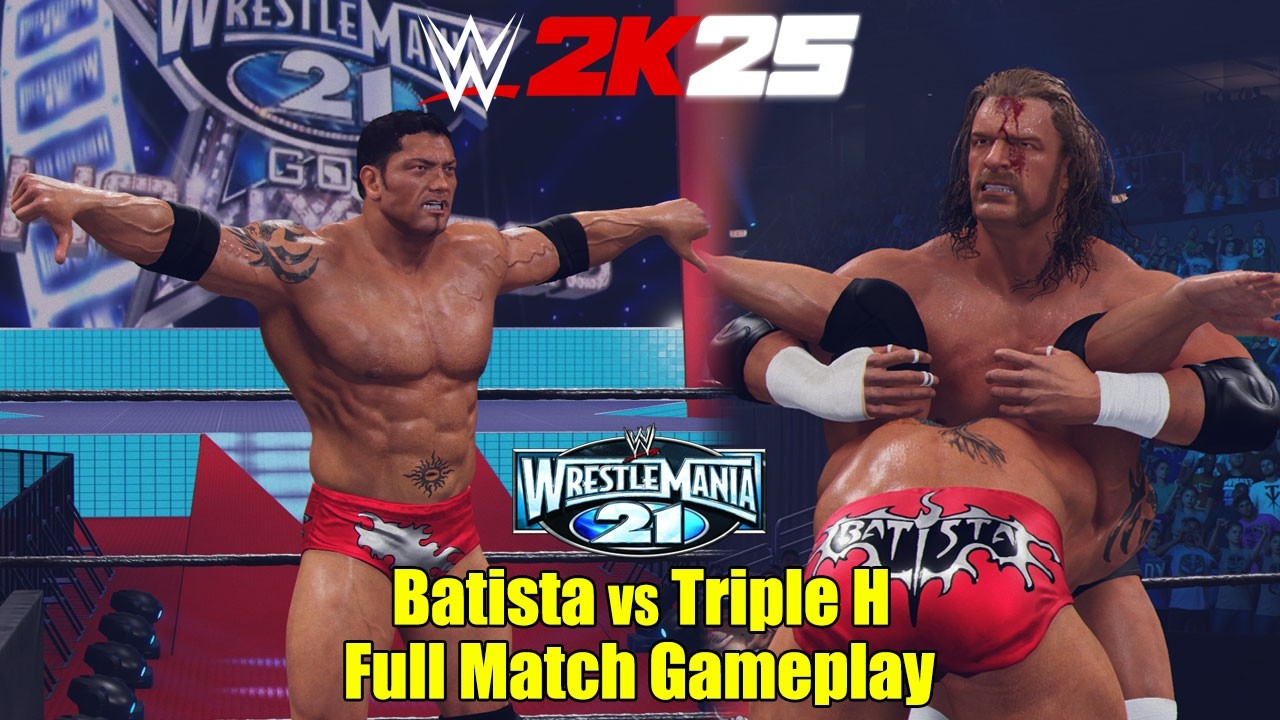WWE 2K25 Батиста против Трипл Эйча - WrestleMania 21: полный геймплей матча