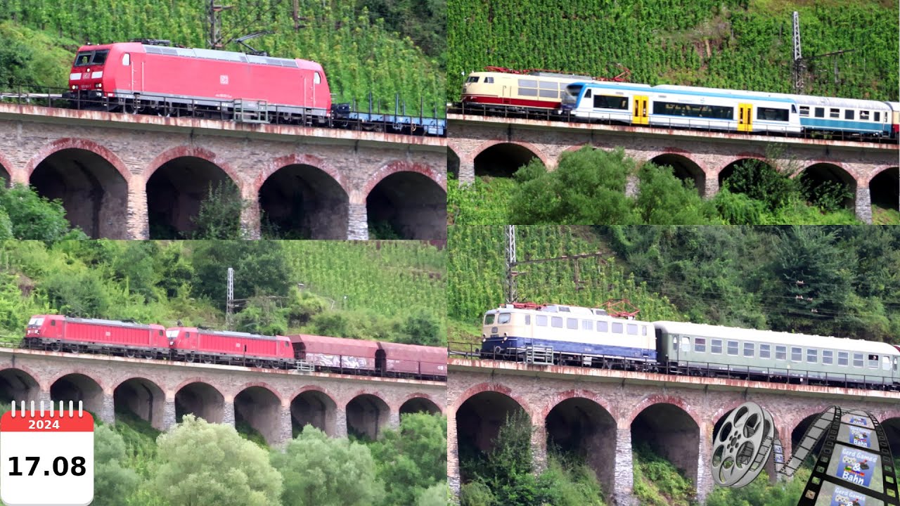 Trainspotting #554 - 4k60 - 17.08.2024 Pünderich Hangviadukt alle Zugsichtungen