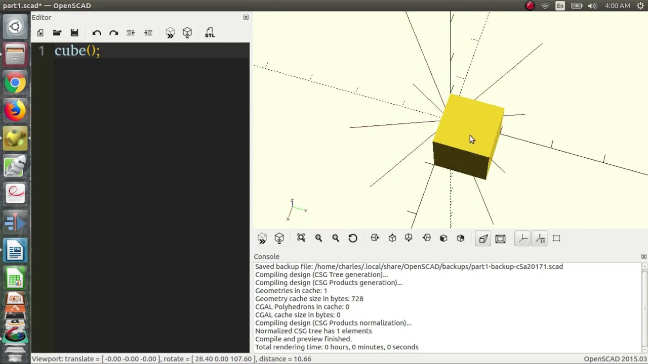 Кубы, сохранение/загрузка файлов, виды, оси — Учебное пособие по OpenSCAD, часть 2.