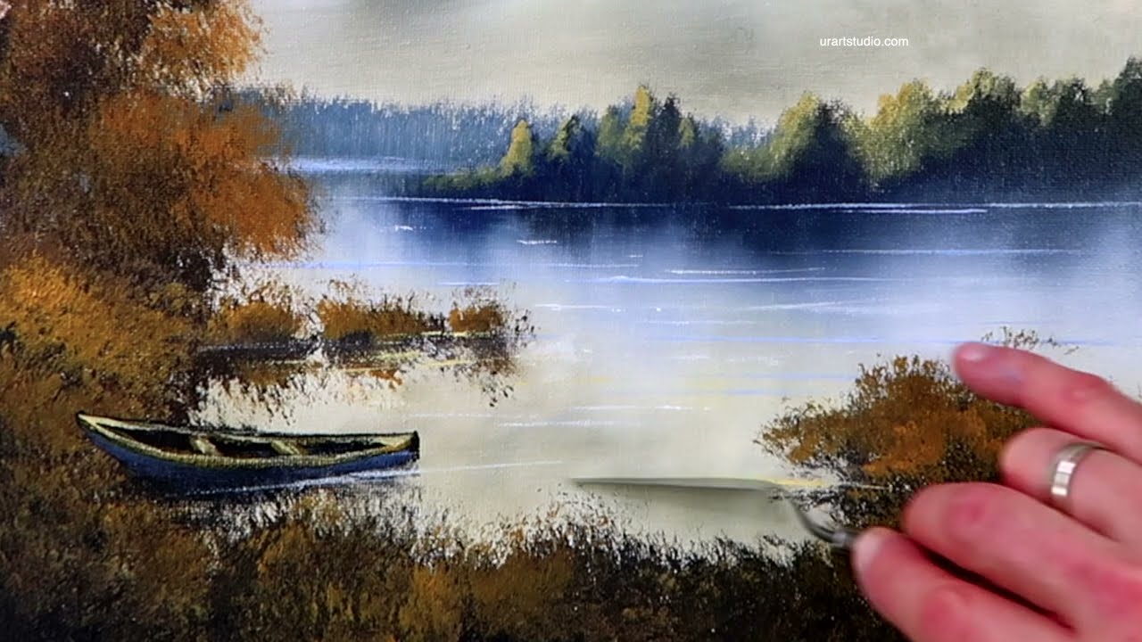 How to paint lonely boat on autumn lake | Landscape Painting | Easy for Beginners