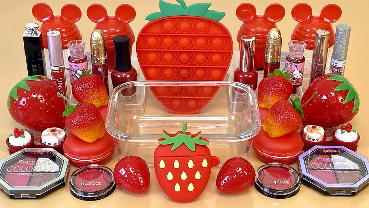 STRAWBERRY SLIME 🍓 Fruit season. Series # 8. Mix cosmetics with slime. Satisfying slime 1080p