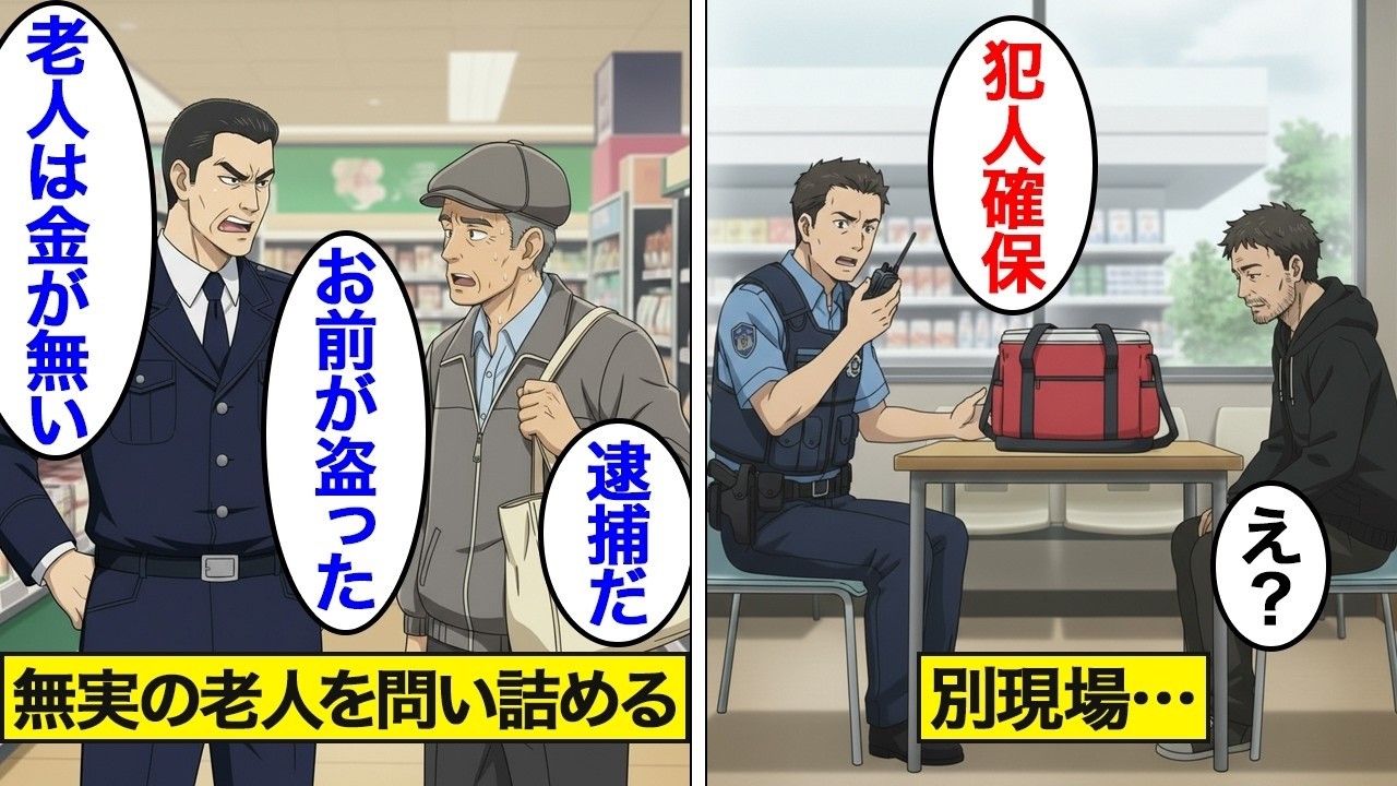 【漫画】無実の老人を誤認逮捕した悪徳警官「老人だから逮捕だ！」→5分後、応援に来た警官が老人に敬礼をして…【スカッと】