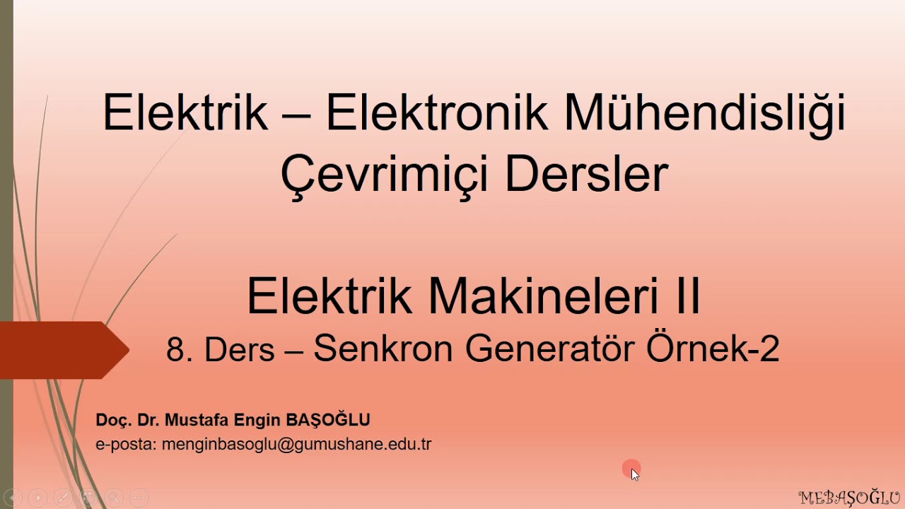 Elektrik Makineleri II Senkron Generatör Örnek Çözümü