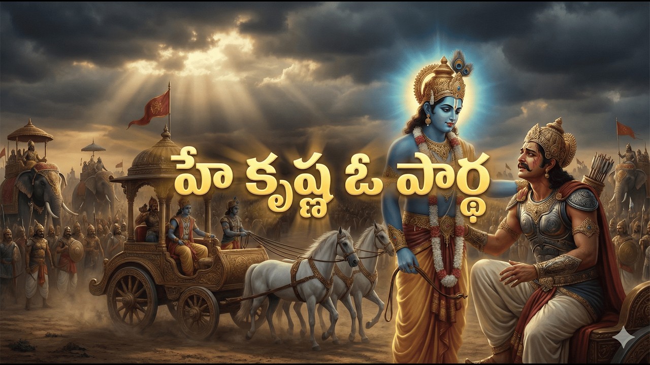 హే కృష్ణ ఓ పార్థ – శరణాగతి గీతం | ధర్మానికి పిలుపు | యుద్ధభూమిలో జ్ఞానం | Telugu dhvani