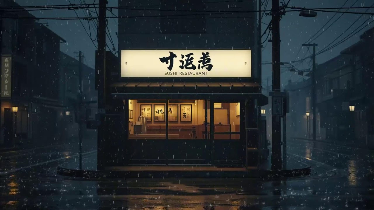 Rain Outside a Japanese Sushi Shop 🌧️ Lofi Beats to Ease Stress & Anxiety