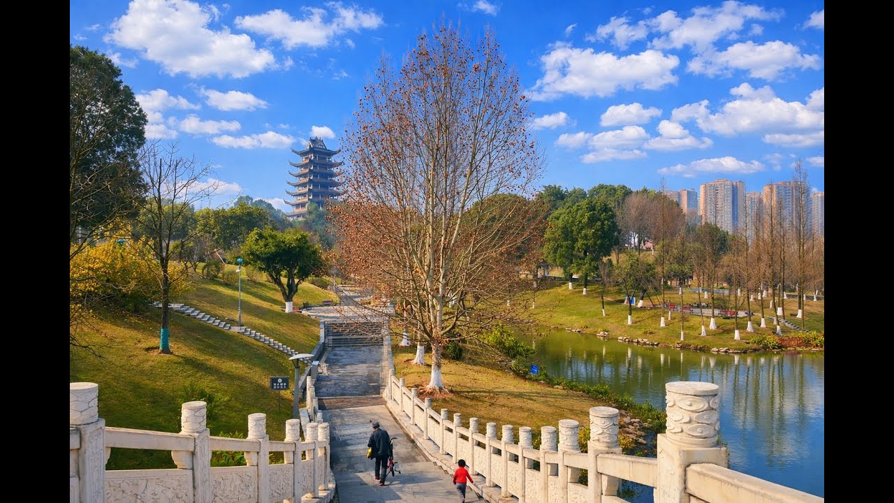 4k walking/walk in the people‘s park of Tongliang District，Chongqing/步行重庆铜梁区人民公园