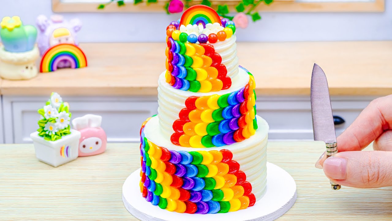Mini Rainbow Buttercream Cake Decorating🌈Miniature Rainbow Cake Recipe With Chocolate🌈Baking Yummy