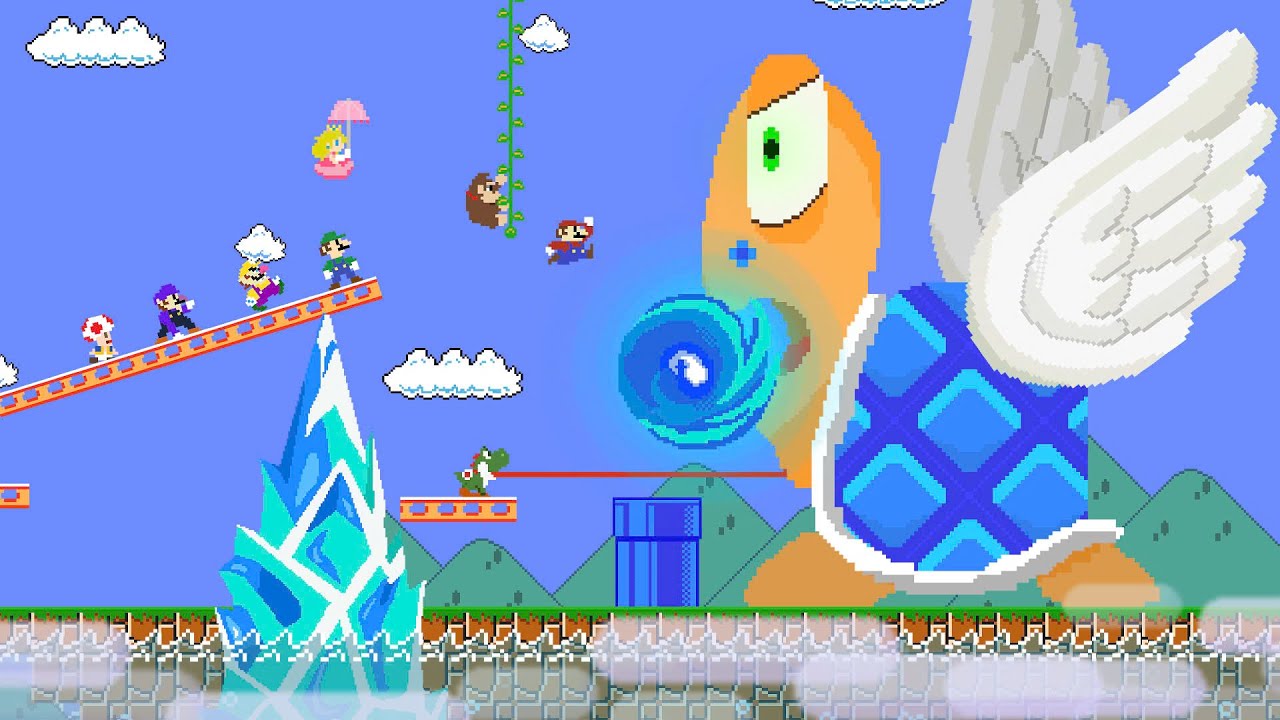 Team Mario vs Giant Ice Koopa Paratroopa