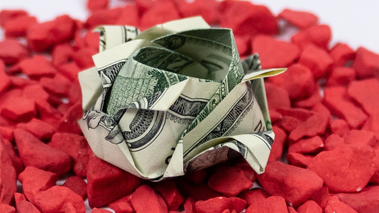 Money origami ROSE 🌹 Dollar origami rose making instructions