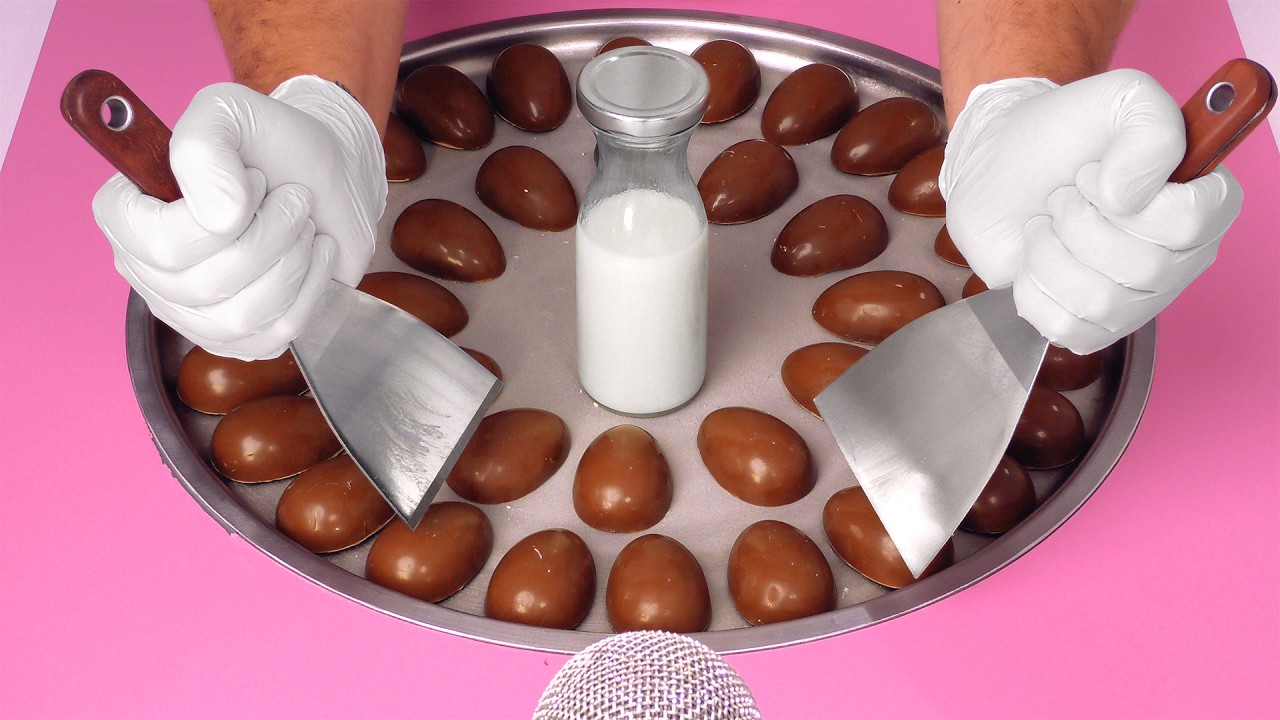 Massive Kinder Surprise Eggs ASMR - Ice Cream Rolls | how to make Kinder Chocolate Egg Ice Cream