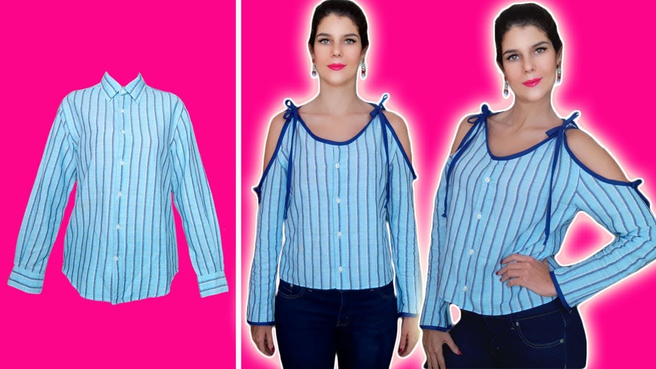 #5 TRANSFORMAR CAMISA DE HOMBRE EN BLUSA DE MUJER HOMBROS DESCUBIERTOS!! - MariG