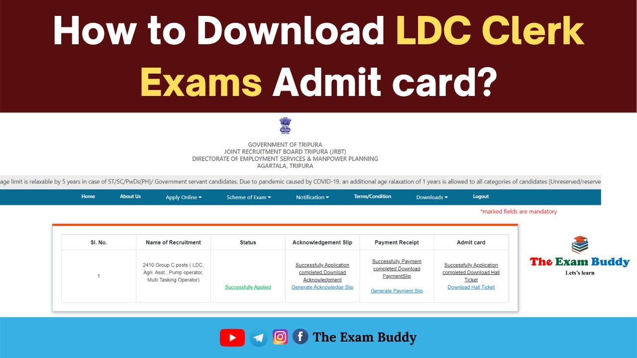 How to download Tripura LDC ( Group-C) Exam 2021 admit card| The Exam Buddy