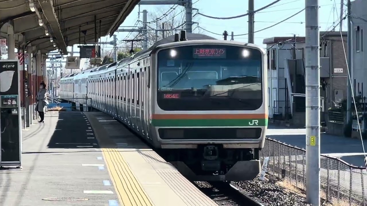 E231系1000番台U590編成上野東京ライン高崎線直通普通籠原行きがJR行田駅2番線に入線するシーン 2026.1.12