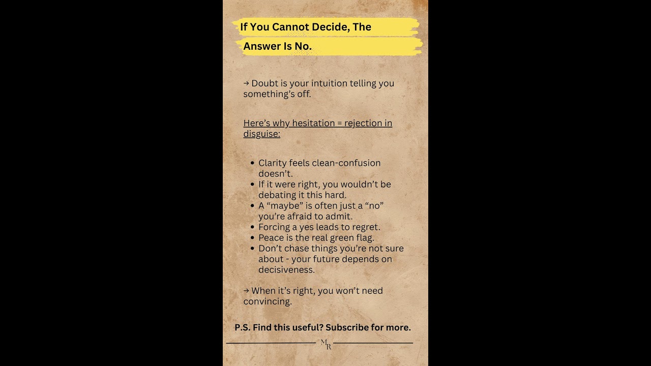 If You Cannot Decide, The Answer Is NO #psychology #lifehacks #interestingfacts