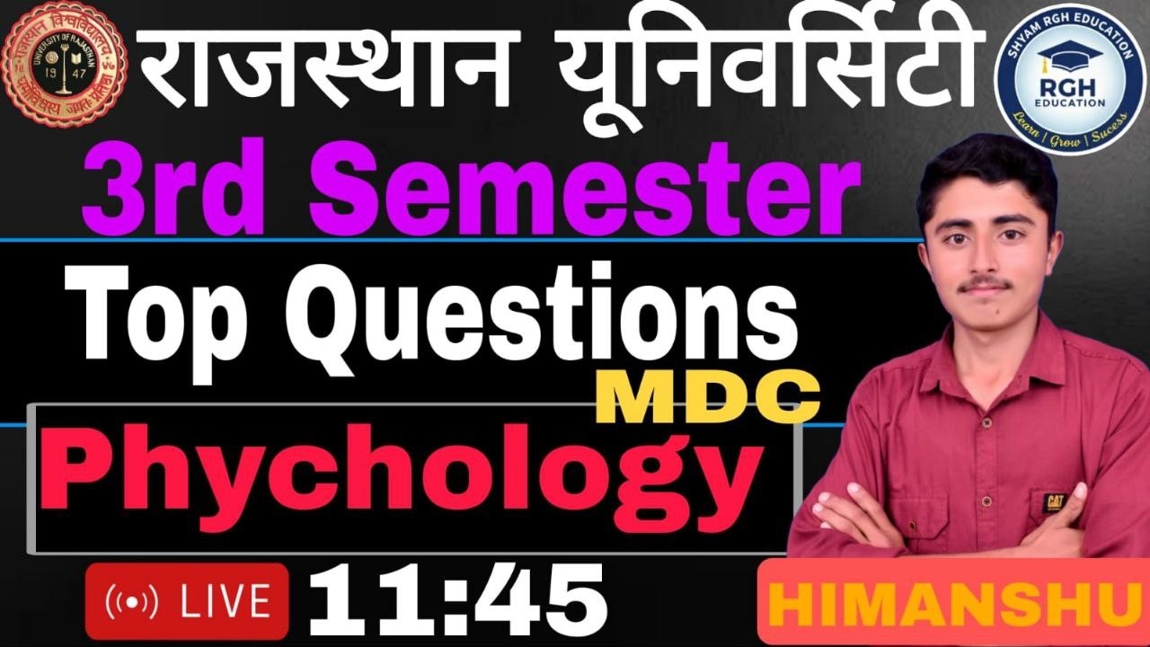 Rajasthan University 3rd Semester Psychology Top Questions 🔥 | MDC Important Questions 2026