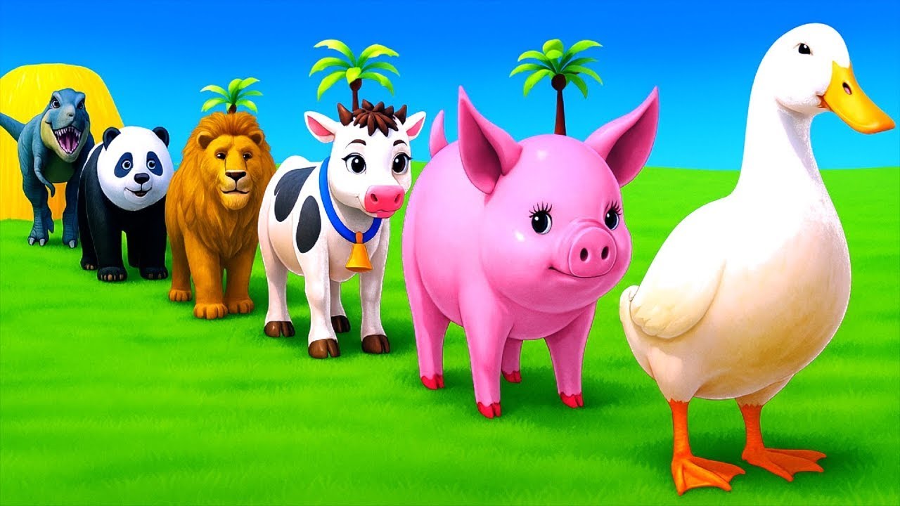 Long Slide Game With Cow Elephant Gorilla Hippopotamus Tiger - 3d Animal Game - Funny 3d Animals