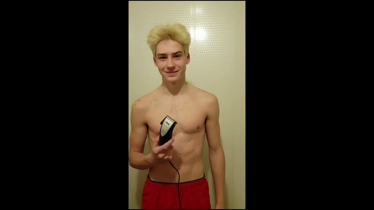 Boy with bleached hair gets it all shaved to the scalp [23A24E]