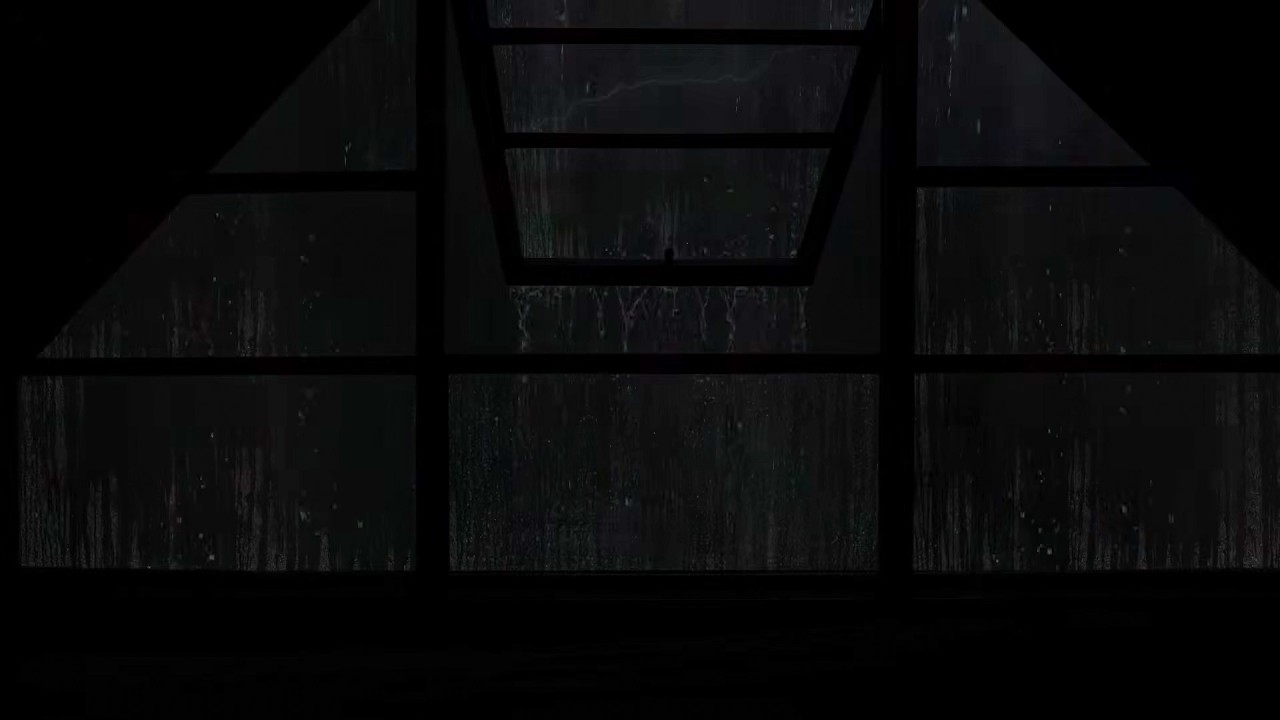 A relaxing forest cabin in a rainy night, where a gentle rain & thunder sets a perfect study vibe