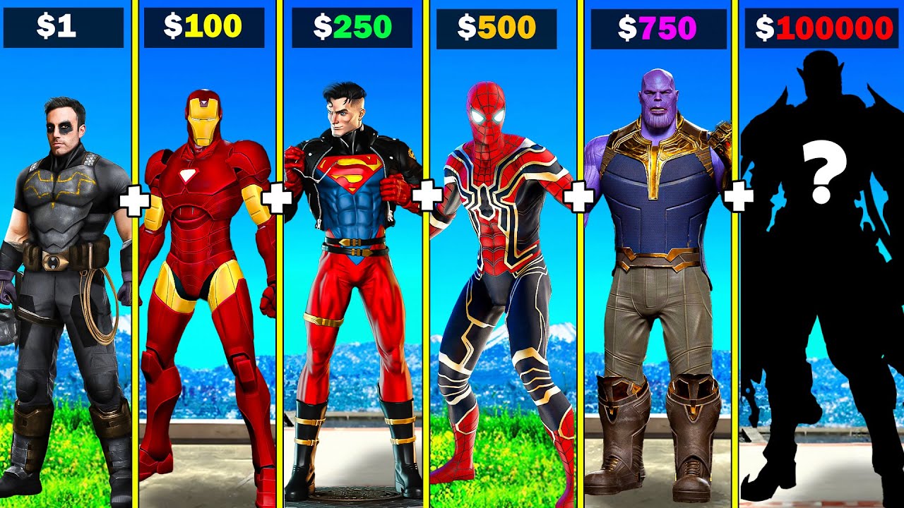 Fusing IRONMAN BATMAN SUPERMAN SPIDERMAN THANOS into GOD SUPER HERO in GTA 5