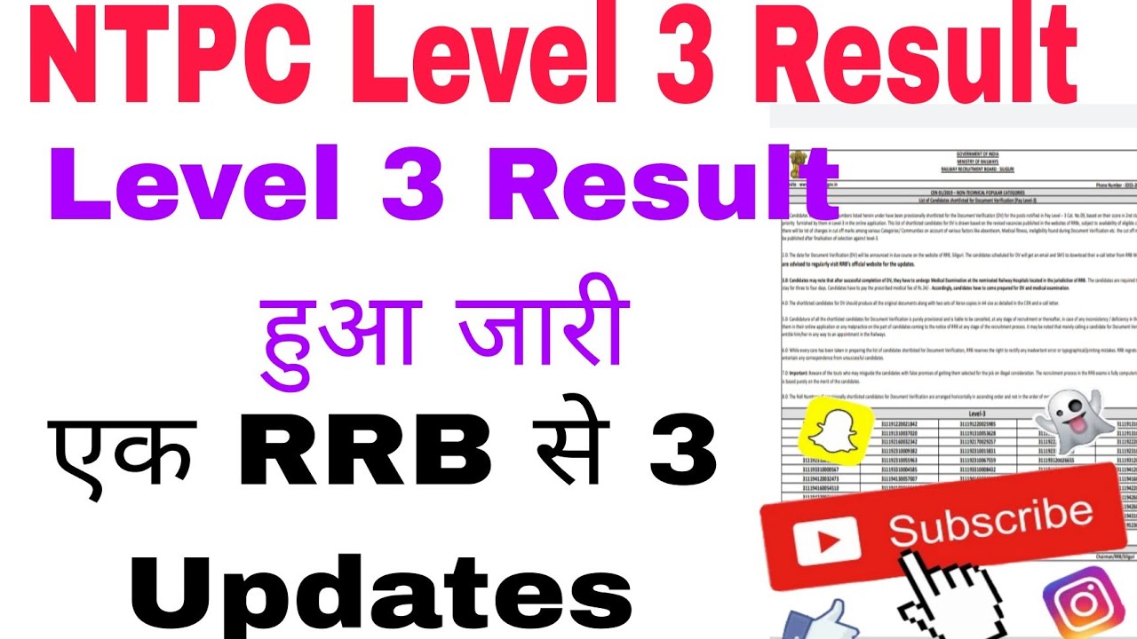 RRB NTPC Level 3 Result।। RRB Siliguri Level 3 Result।। NTPC Level 3 Final Result।। Level 3 Result।