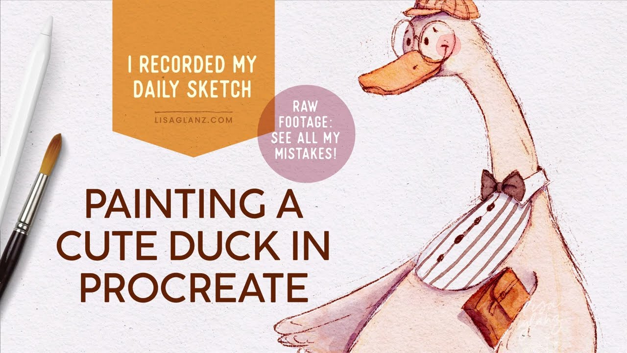 Raw footage of drawing session: How to paint a cute duck in Procreate