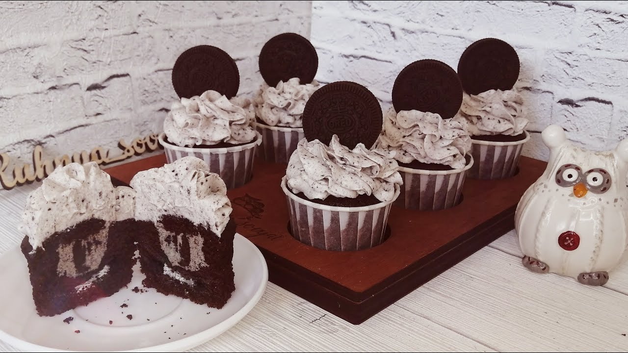 Шоколадные капкейки OREO, два варианта крема!OREO chocolate cupcakes,two types of cream for them!