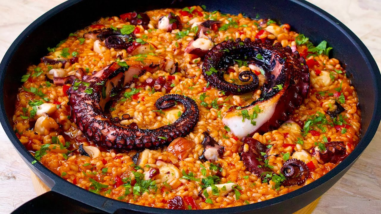 Как приготовить невероятный рис с осьминогом - Средиземноморская кухня.