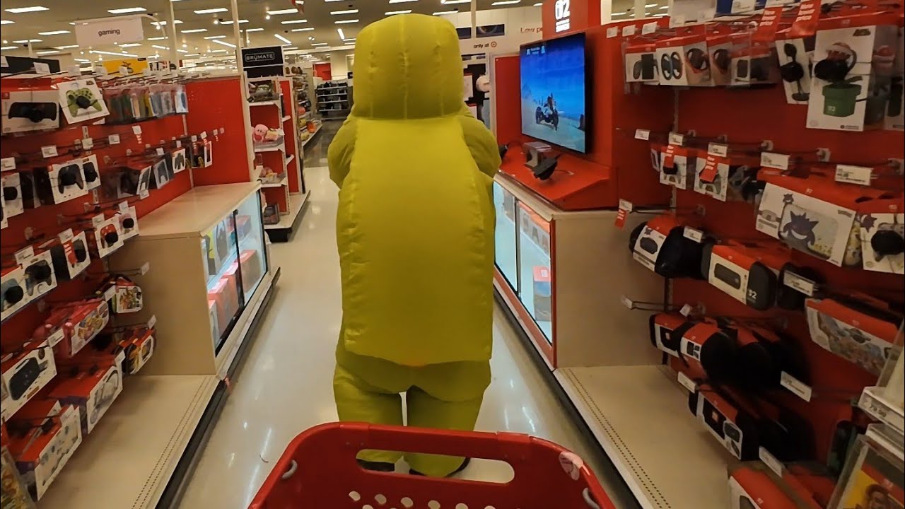 DRESSED AS AMONG US AT TARGET LOOKING FOR EASTER BASKET IDEAS.