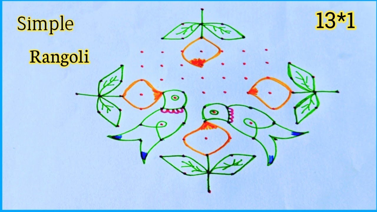 Ugadi Festival Rangoli design 🌺13*1 dots Simple Rangoli | easy muggulu 
