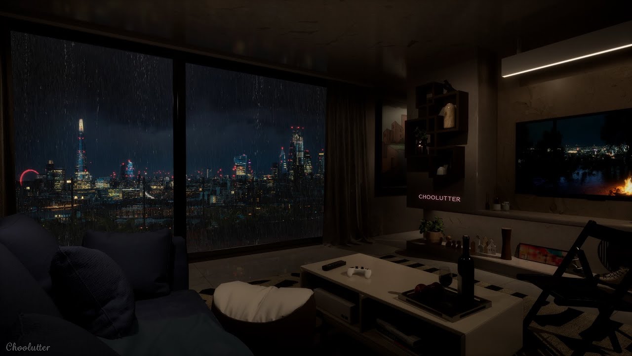 A Rainy Night In London, In The Spacious Living Room | Rain Sounds, RainOnWindow Sounds