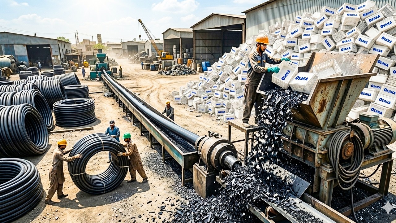 Old Battery Boxes Recycling process || PVC Pipe manufacturing in asian factory