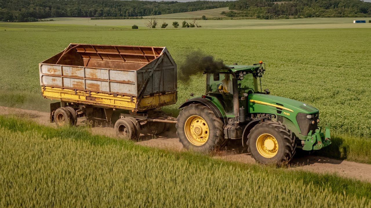 převážení slámy s traktory john deere a zetor s nakladečem merlo